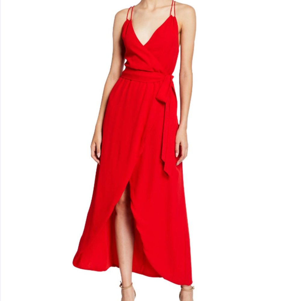 Alice + Olivia Susana Multi-Strap Mock-Wrap Midi Dress - Size 6 - Cherry Red